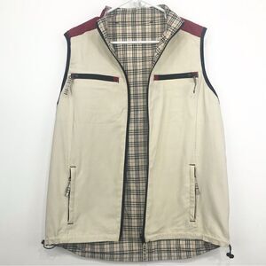 Spanner Sport Tan Checked Plaid Reversible Nylon water Resistant Zip Up Vest
